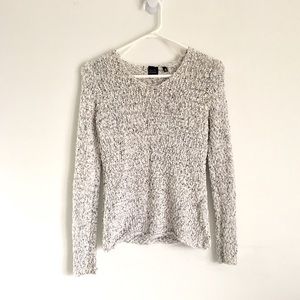 Saks Mixed Knit V Neck Pull Over Sweater Grey